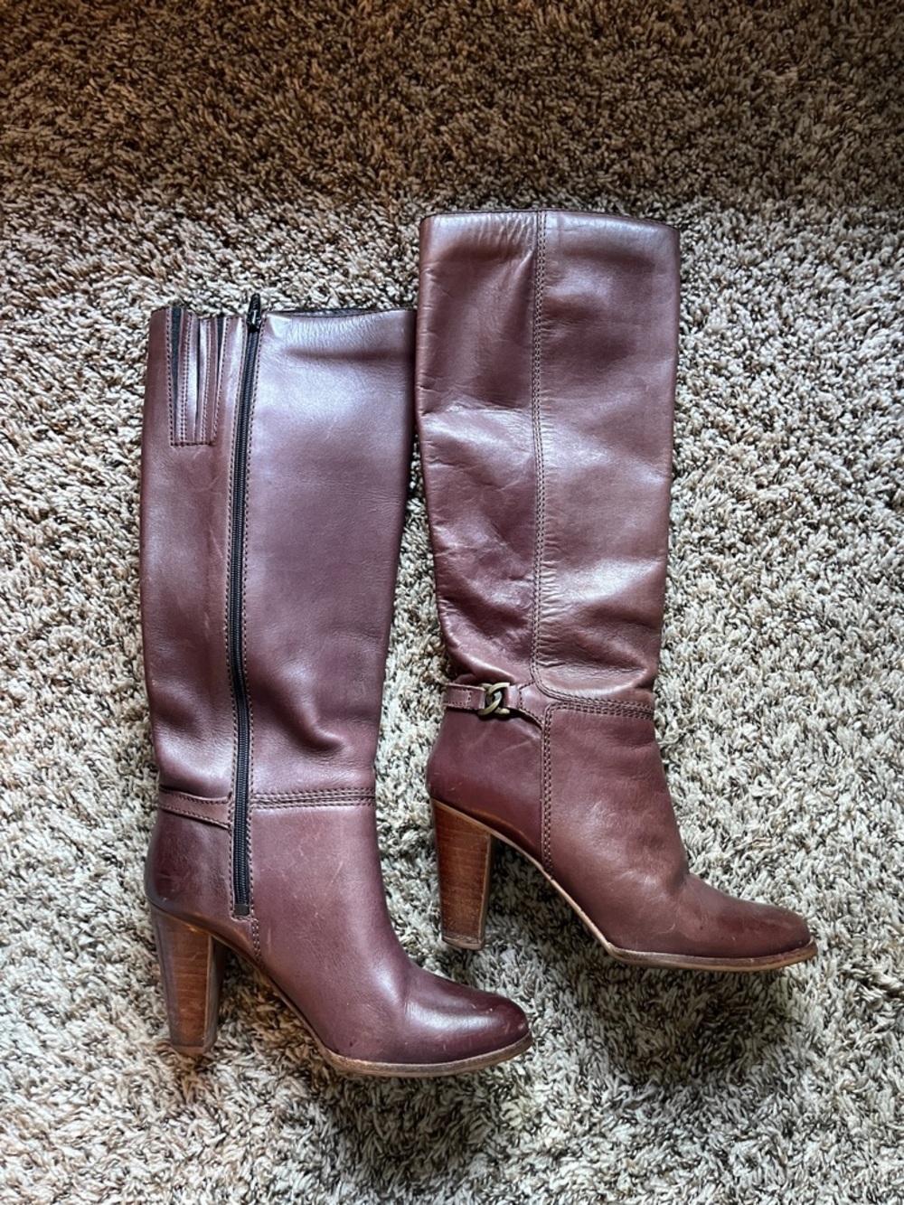 Women's Tall Brown Leather Heeled Boots